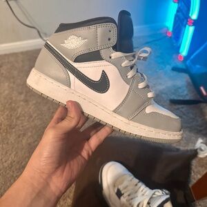 Nike Air Jordan 1 Mid Grey and White Sneakers
